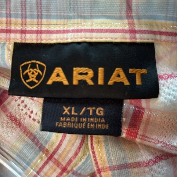 Ariat Woman’s Pastel Plaid Pearl Snap Western Shirt Embroidered Raw Hem Size XL - Picture 6 of 7
